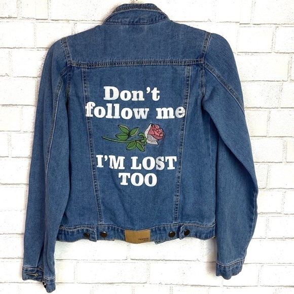 𝅺DENIM Jean Jacket “Don’t Follow Me” - Picture 2 of 6